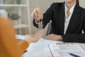 Property manager discussing lease compliance with a tenant