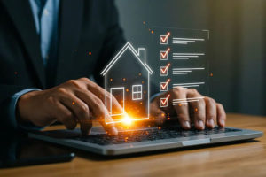 Folder of property transaction documents including identification and compliance forms ready for a Singapore property purchase