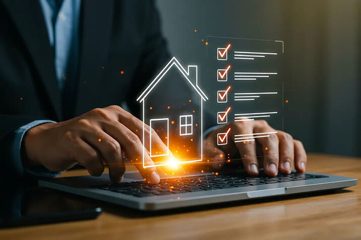 Folder of property transaction documents including identification and compliance forms ready for a Singapore property purchase
