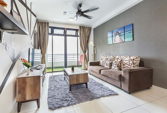 Tebrau Condominium Living Room Furnished condominium living room with balcony, representing residential property in Tebrau, Johor Bahru
